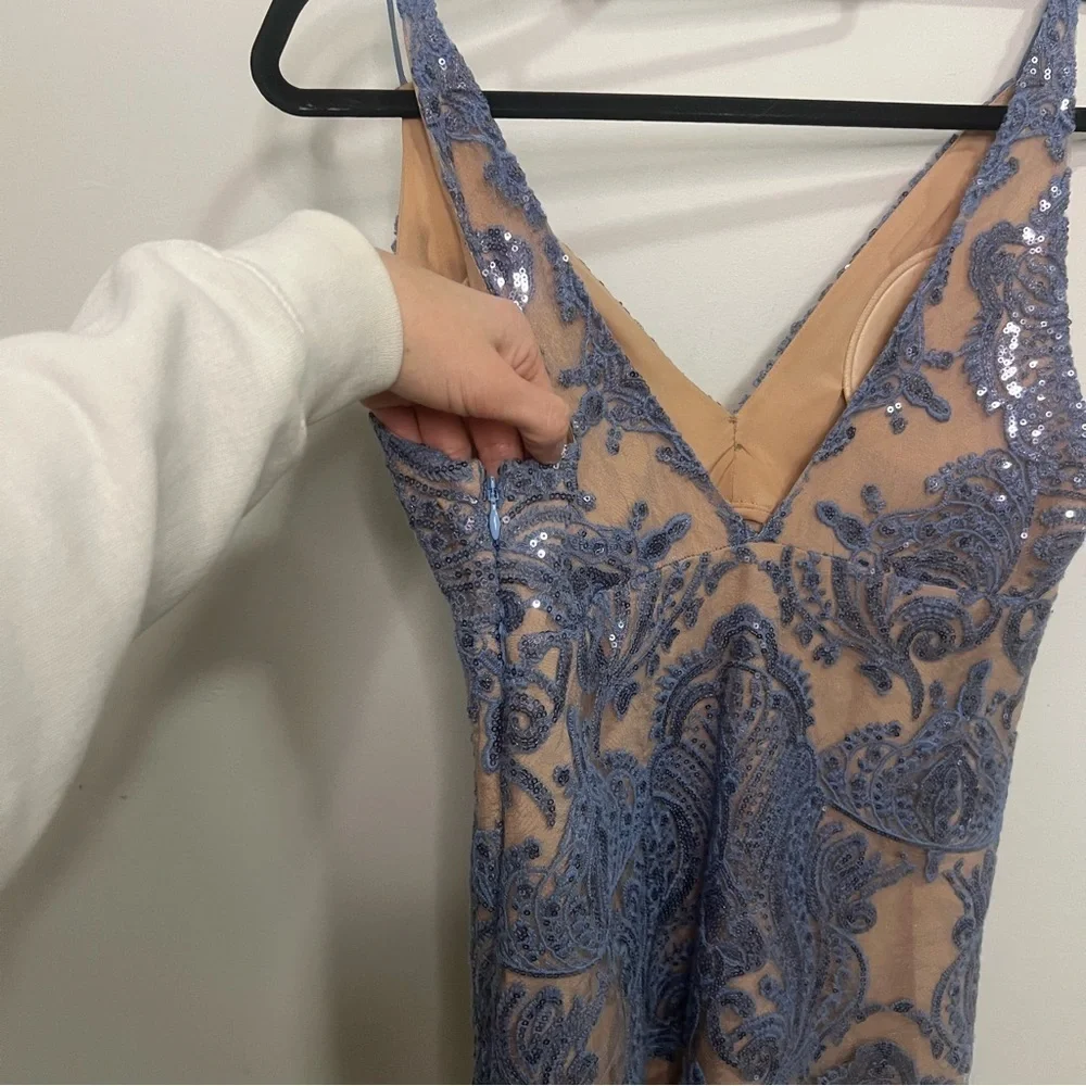 Free People Night Shimmer Blue and Nude Sequin Lace Mini Dress Boho Wedding